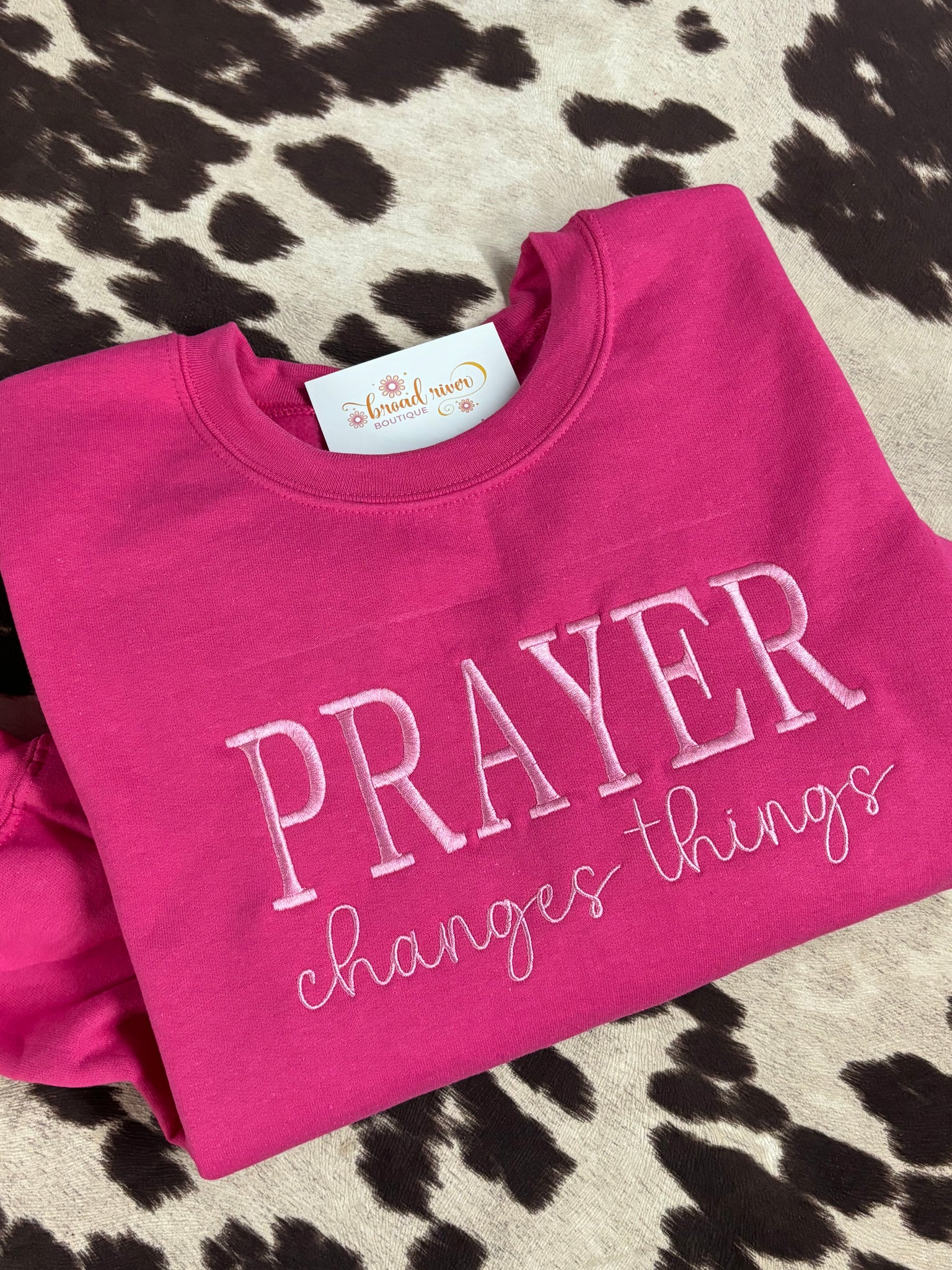 Pink  Prayer Changes Things Embroidered Sweatshirt