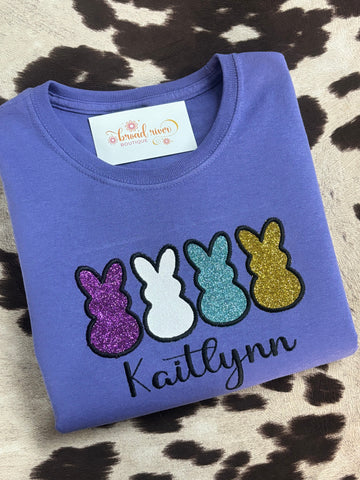 Youth Glitter Bunny Embroidered Name T-shirt