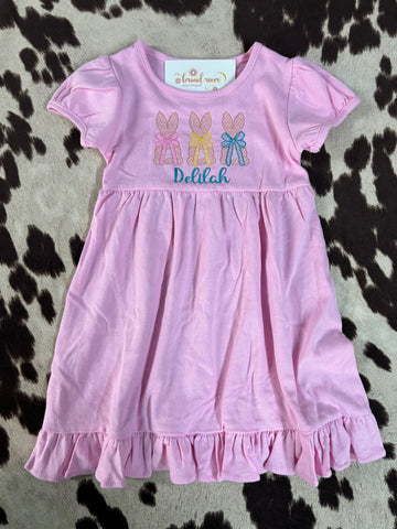 Little Girls Bunny Embroidered Dress