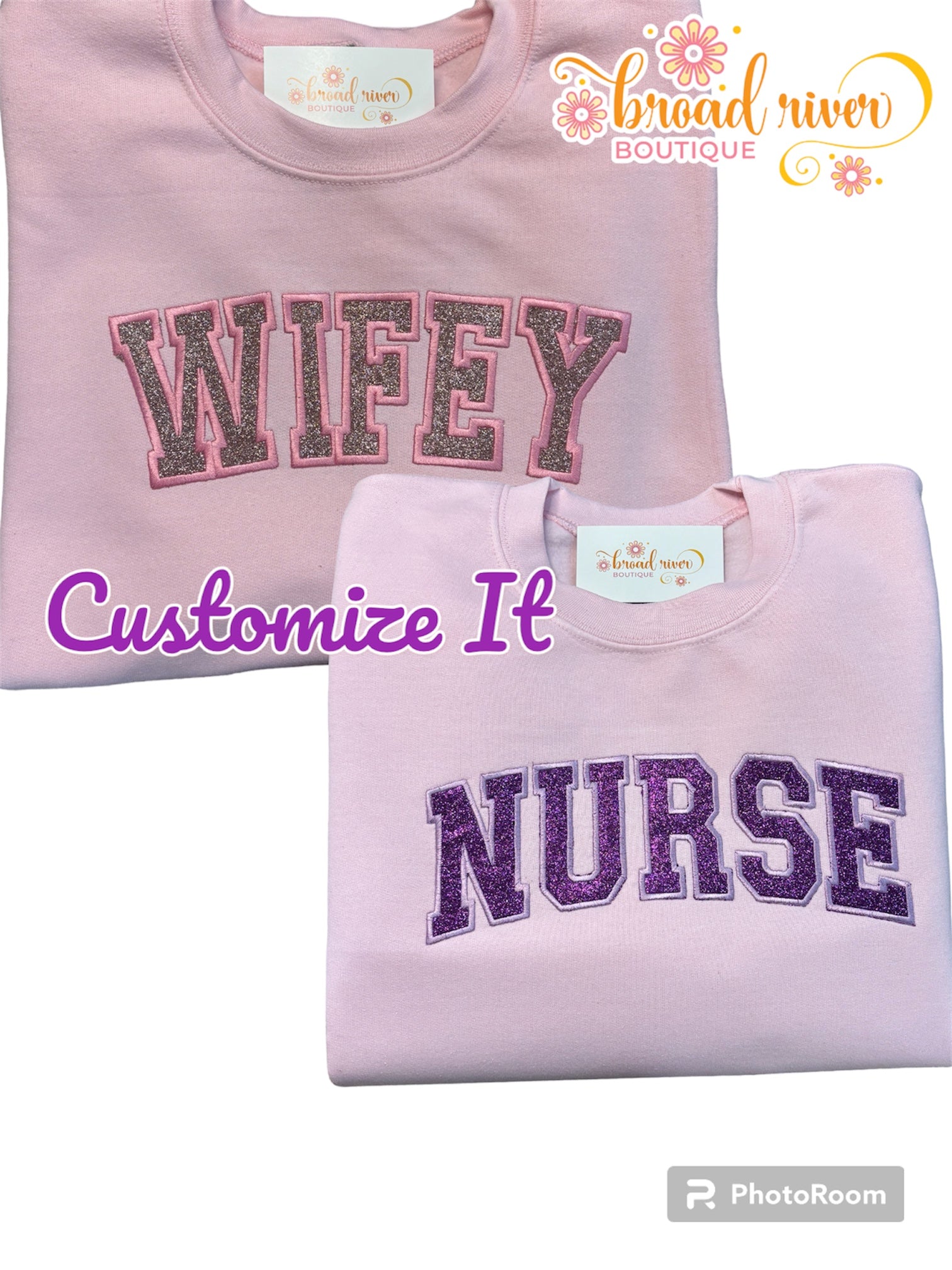 Custom Word Glitter Embroidered Sweatshirt